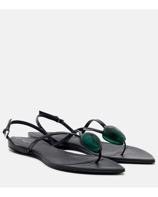 Alaïa Black Embellished Patent Leather Thong Sandals
