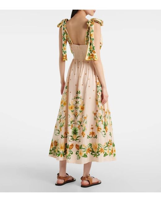 Vestido Midi En Mezcla De Algodon Floral Farm Rio de color Metallic