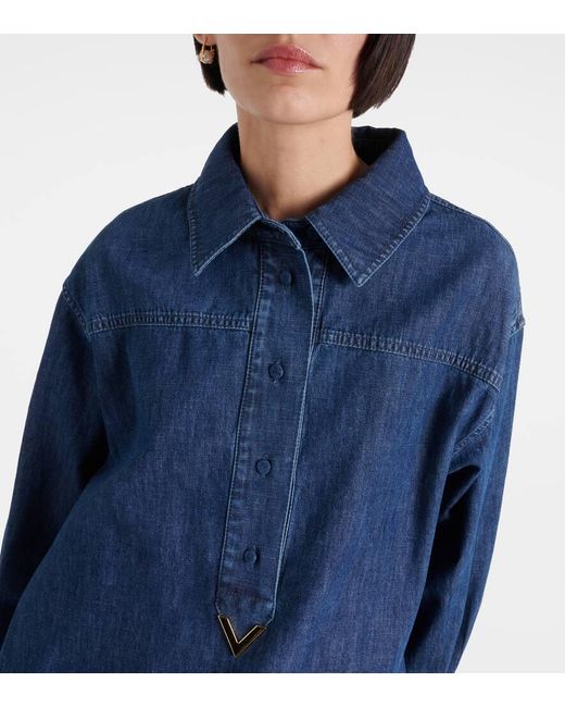 Valentino Blue Hemdblusenkleid Vgold Aus Baumwoll-Chambray