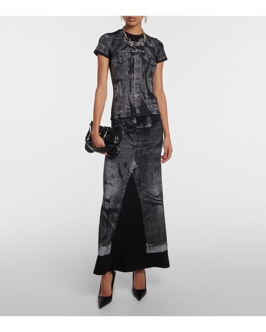 Jean Paul Gaultier Black Trompe L'Oil Jersey Maxi Skirt