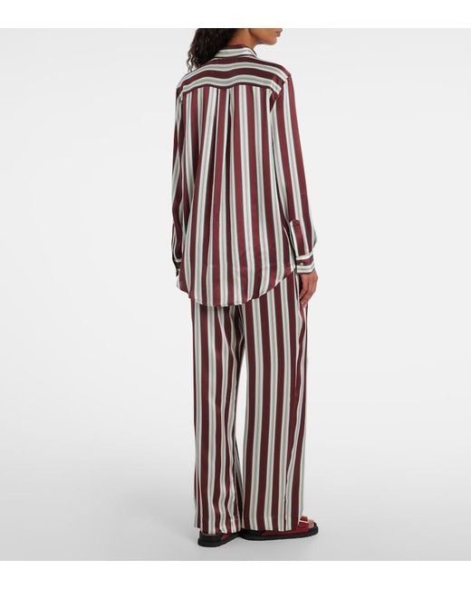 Asceno Red Striped Silk Satin Pajama Shirt