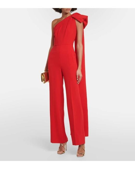 Roland Mouret Red Bow-detail Asymmetric Cady Jumpsuit