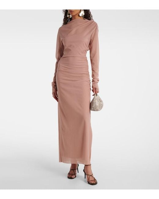 Sir Natural Ruby Draped Sheer Maxi Dress