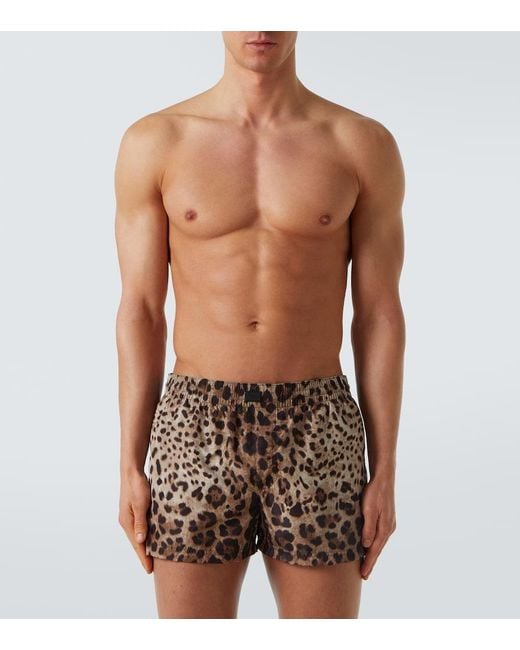 Dolce & Gabbana Brown Leopard-Print Swim Trunks for men