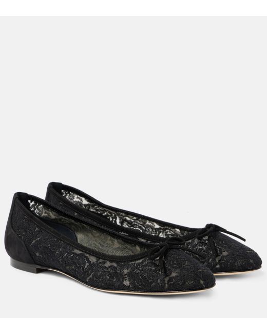 Manolo Blahnik Black Verizzo Floral Lace Ballet Flats