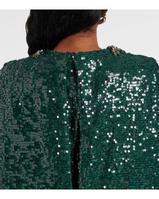 Erdem Green Robe Aus Georgette Mit Pailletten