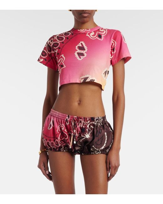 The Attico Red Printed Silk Shorts
