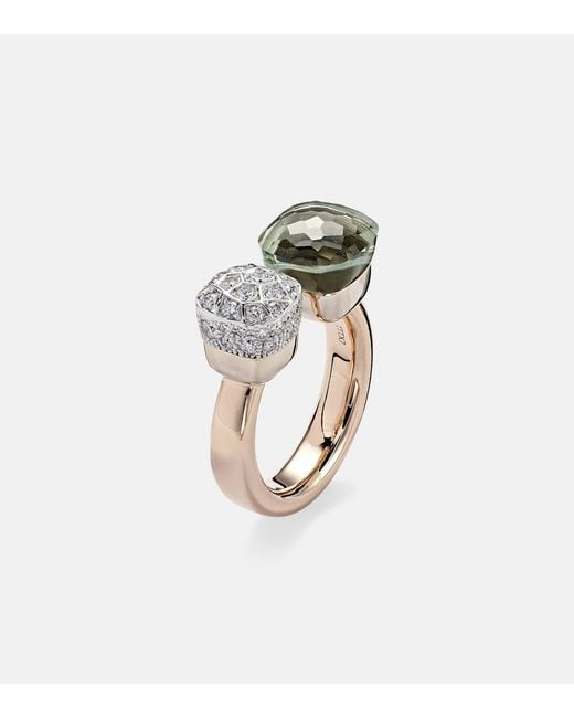 Pomellato White Nudo 18Kt Rose And Ring With Diamonds And Prasiolite