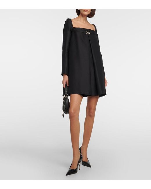 Versace Black Medusa Detail Wool And Silk Blend Cocktail Dress