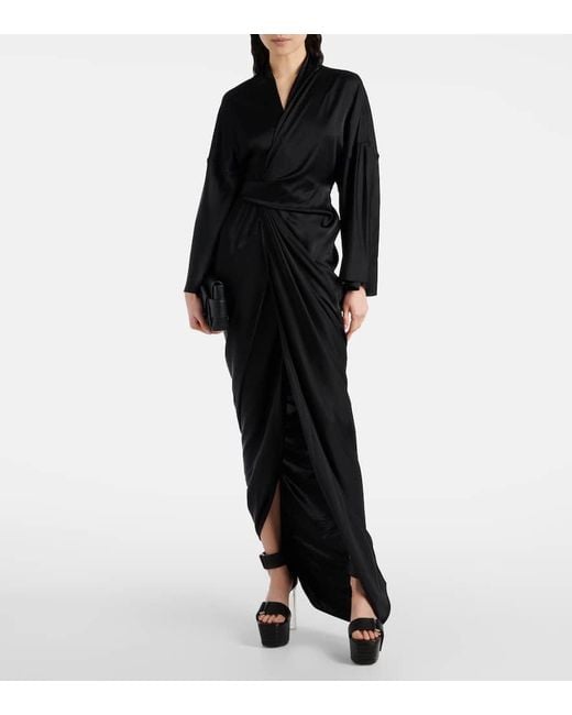 Rick Owens Black Wickelrobe Aus Satin