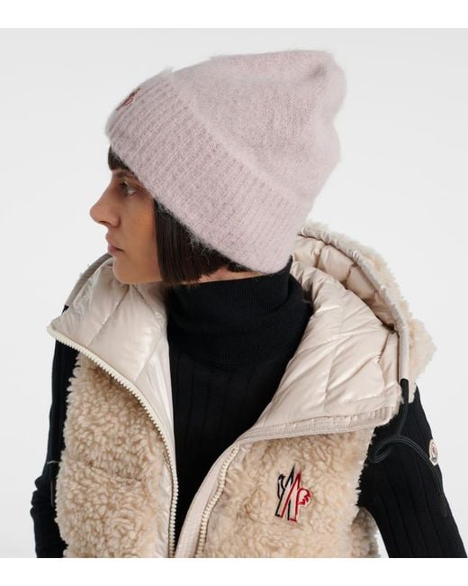 Gorro En Mezcla De Alpaca Con Logo Moncler de color Pink