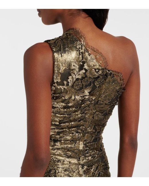 Dolce & Gabbana Metallic One-Shoulder Lame Lace Midi Dress
