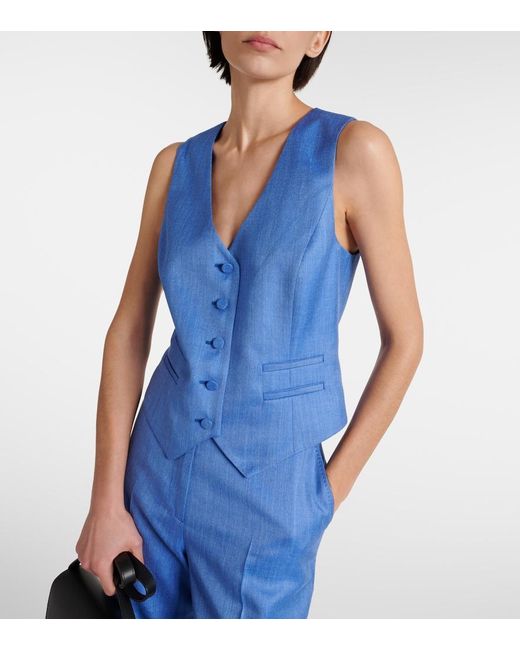 Gabriela Hearst Blue Coleridge Wool, Silk, And Linen Vest