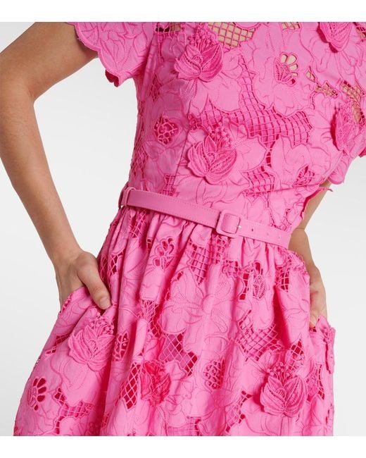 Self-Portrait Pink Cotton-Blend Lace Midi Dress