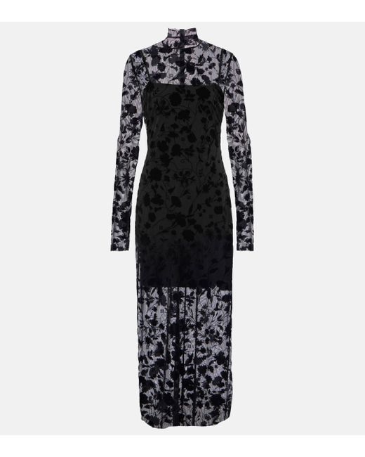 Givenchy Black Floral Tulle Midi Dress
