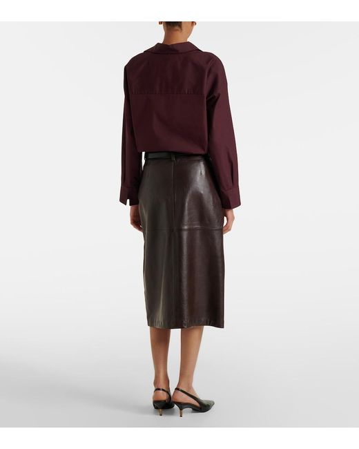 Max Mara Brown Leather Midi Skirt