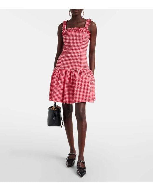 ワンピース Ganni Mini dress with ruffles Ganni Mini Dress With Ruffles in Red | Lyst