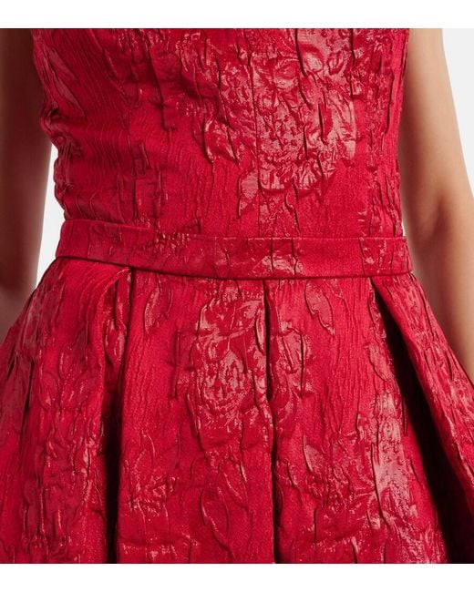 Safiyaa Red Asher Floral Jacquard Midi Dress