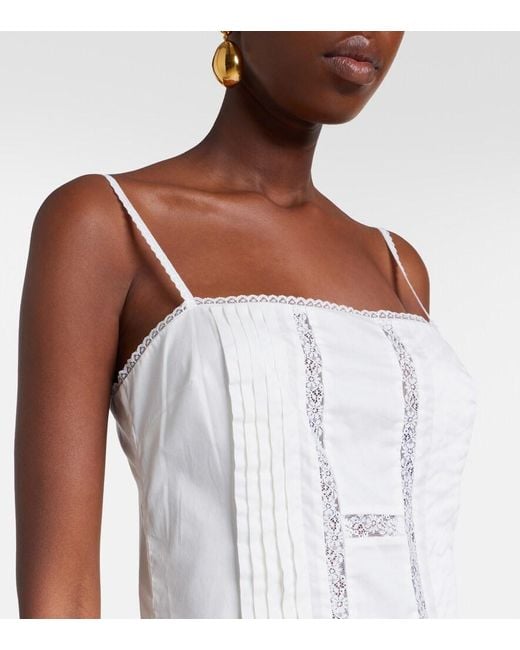 Staud White Corinna Embroidered Cotton Voile Midi Dress