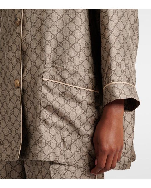Gucci Brown Silk-Satin Jacquard Shirt