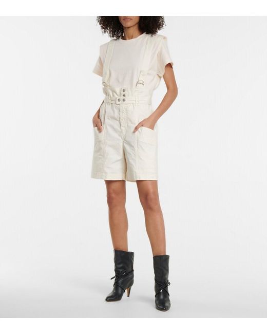 Isabel Marant White Effie Linen And Cotton Suspender Shorts