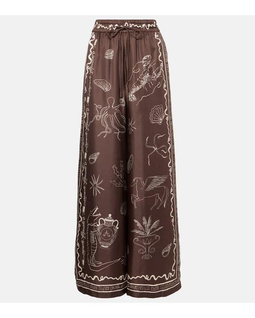 ALÉMAIS Brown Sammy Silk Wide-Leg Pants