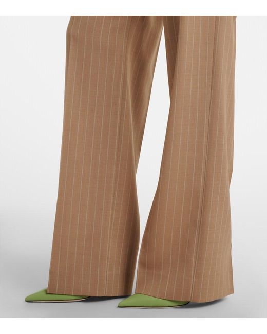 Valentino Natural Pinstripe Pleated Wool Wide-Leg Pants