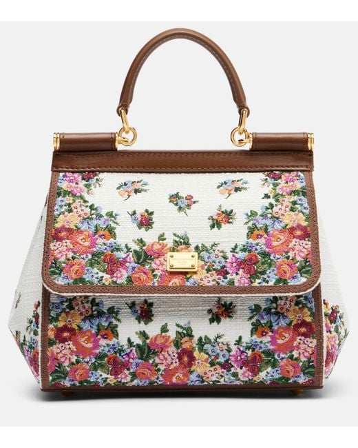 Dolce & Gabbana Red Sicily Medium Leather-Trimmed Top-Handle Bag