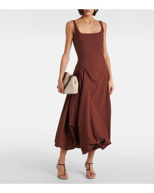 Jonathan Simkhai Brown Olivia Draped Cotton-Blend Poplin Midi Dress