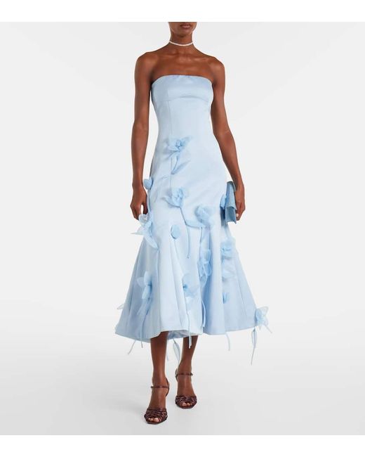 ROTATE BIRGER CHRISTENSEN Blue Floral-Applique Strapless Gown