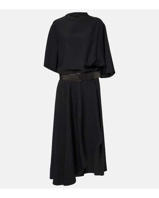 Alaïa Black Belted Leather-Trimmed Midi Dress