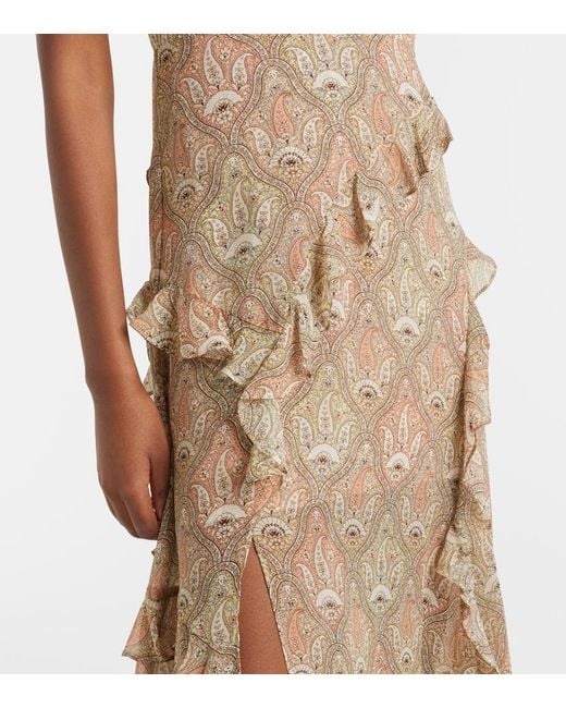 Veronica Beard Natural Avenel Printed Ruffled Silk Midi Dress
