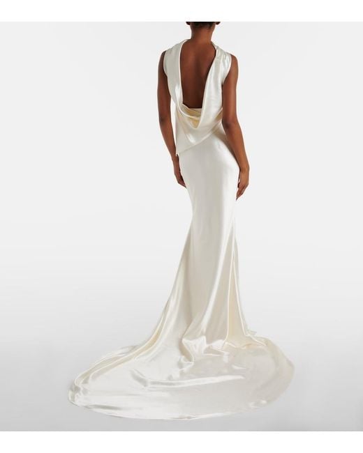 Danielle Frankel White Bridal River Silk And Wool Bustier Gown