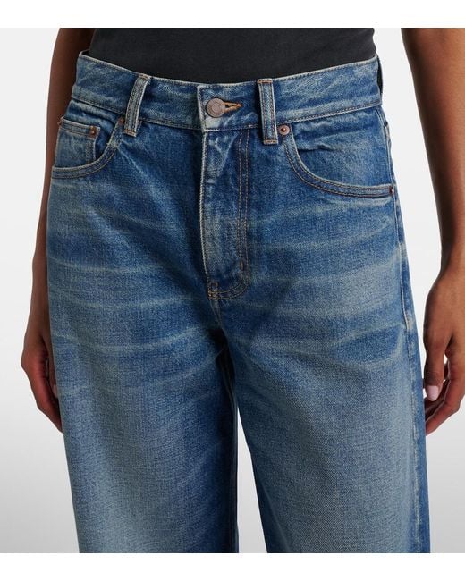 Chloé Blue Distressed Cropped Wide-Leg Jeans