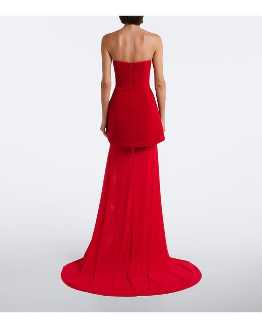 David Koma Red Peplum Strapless Gown