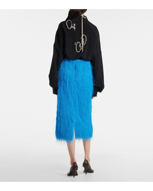 Dries Van Noten Blue Fringed Midi Skirt