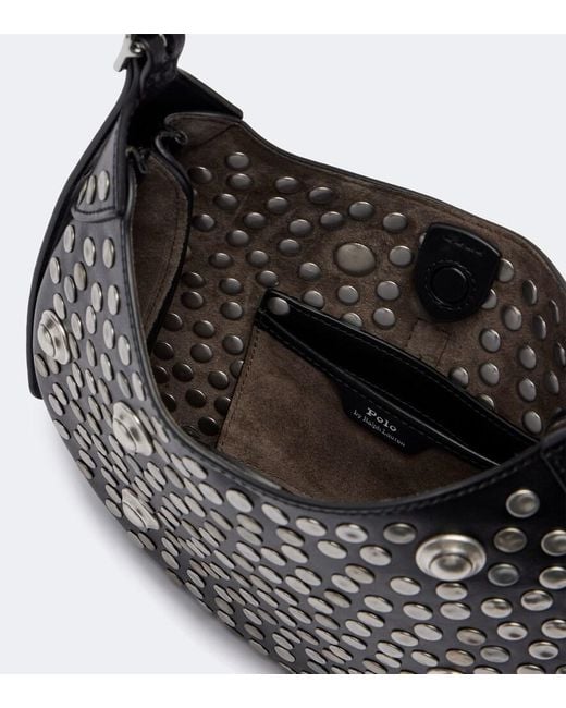 Polo Ralph Lauren Black Polo Id Small Studded Leather Shoulder Bag