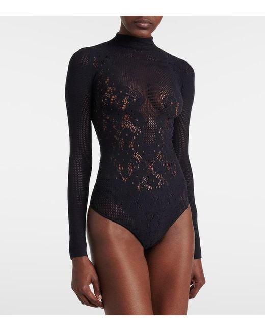 Wolford Black Floral Lace Bodysuit