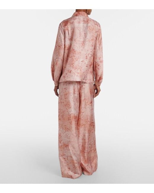 Max Mara Pink Zirlo Printed Silk Twill Wide-Leg Pants