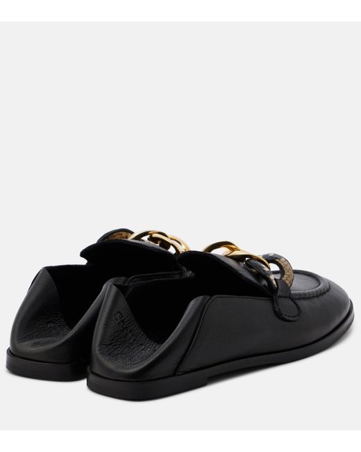 See By Chloé Black Chain Line Leather Loafers