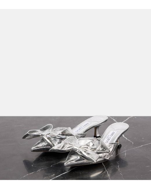 Jimmy Choo White Mules Staz 50 Aus Metallic-Leder