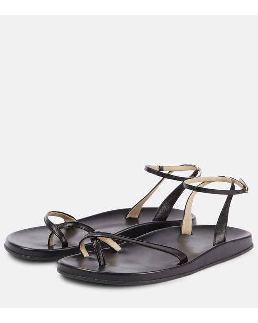 The Row Black Hugh Leather Sandals