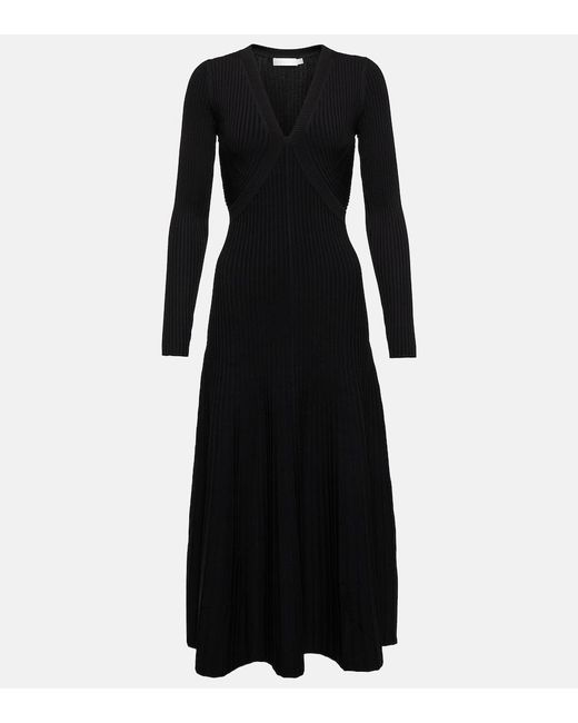 SIMKHAI Black Melba Ribbed-knit Midi Dress