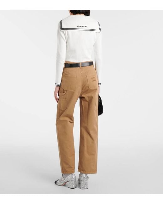 Miu Miu White Cardigan Aus Einem Baumwollgemisch