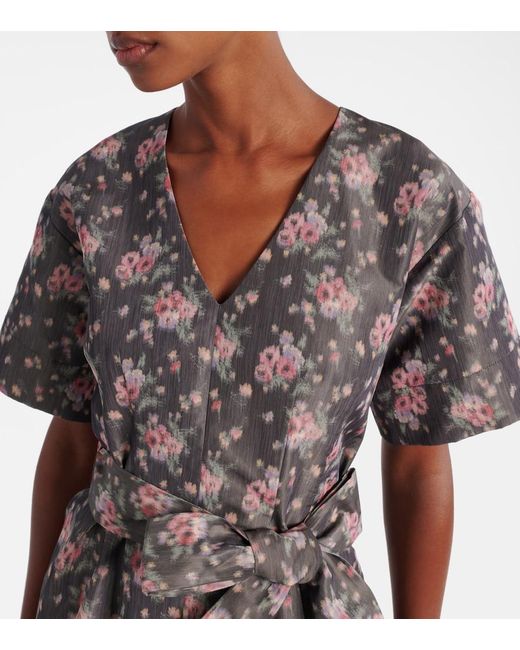 Markarian Black Lunetta Floral Taffetta Midi Dress