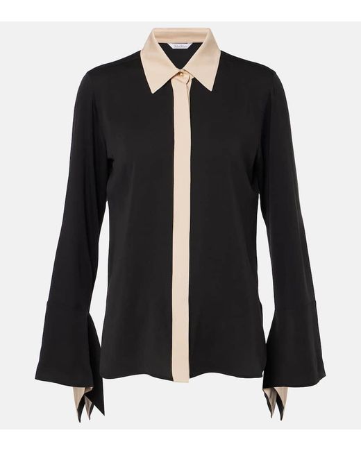 Max Mara Black Weite High-Rise-Hose Pio Aus Seidencharmeuse
