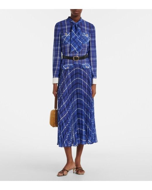 self-portrait checked chiffon midi dress Burgundy Check Chiffon Midi Dress self-portrait-US
