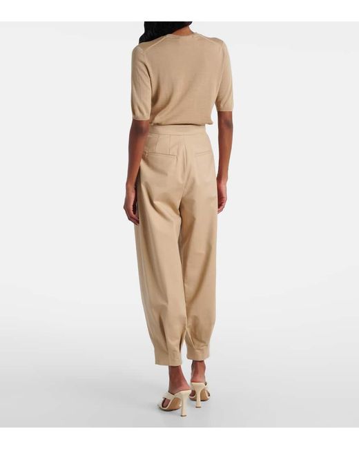 Max Mara Kabuki Cotton-Blend Canvas Tapered Pants in Natural
