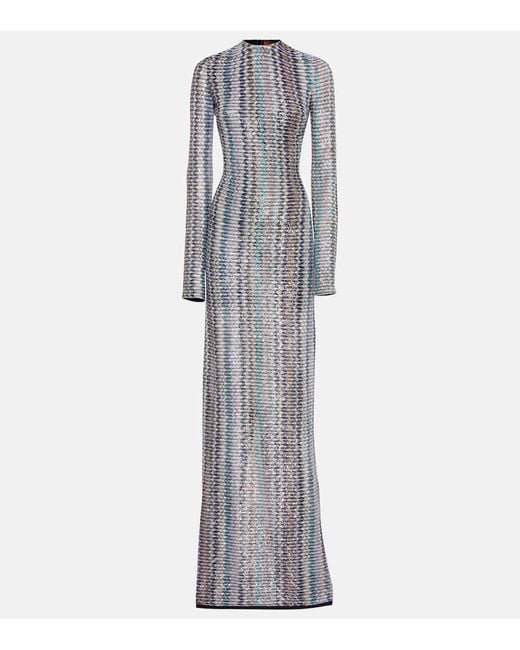 Robe Longue Zig Zag A Sequins Missoni en coloris Gray