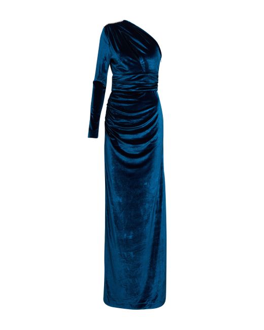 Rebecca Vallance Blue Aubrey One-shoulder Velvet Gown